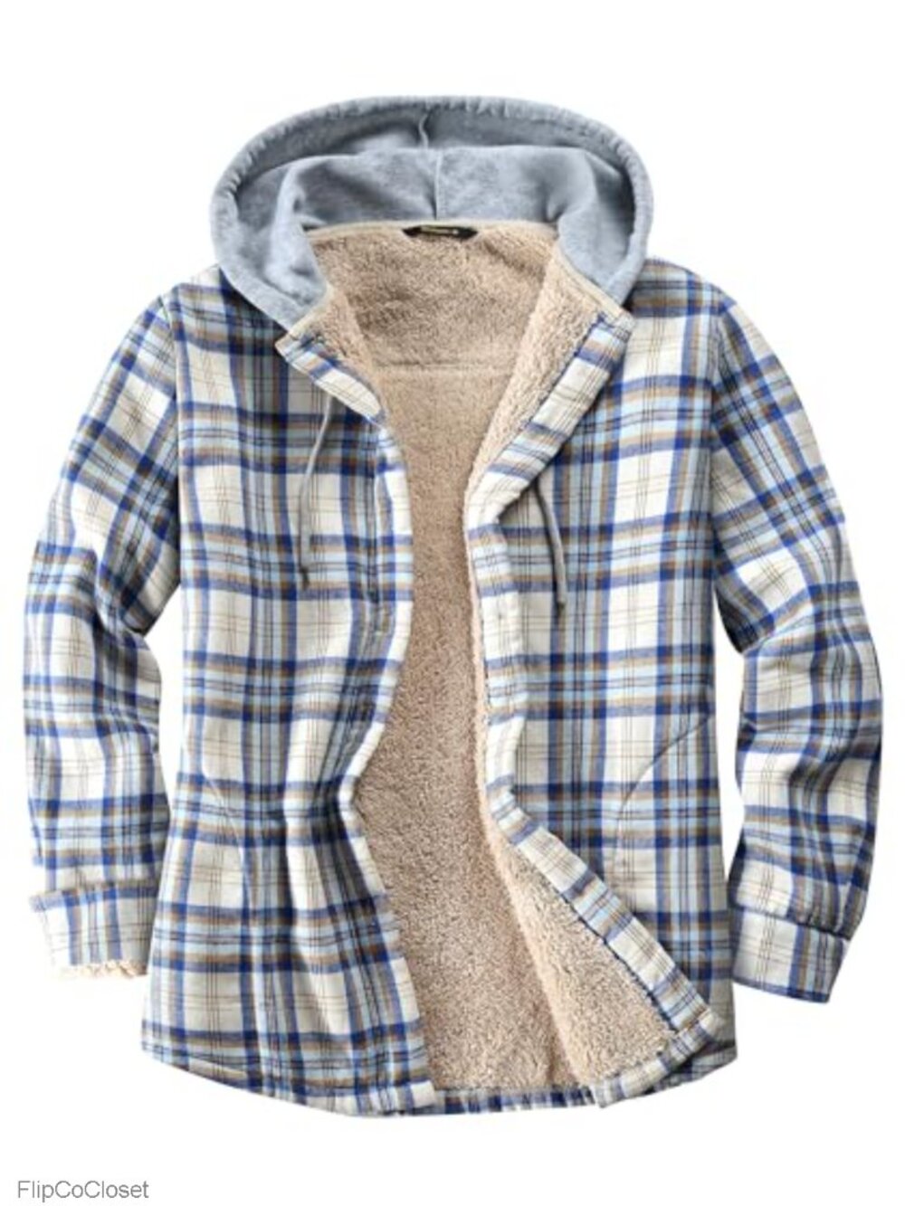 Sherpa Lined Flannel Shirt Jacket Cotton Plaid Hooded